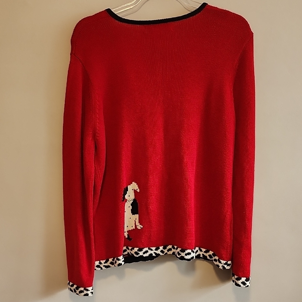 Susan Bristol Red Full Zip Festive Cardigan Dog Motif Animal Print Cottagecore - Picture 9 of 11